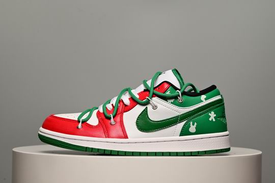 Cheap Air Jordan 1 Low Red white green snowflakes Men's Women's Basketball Shoes-44 - Click Image to Close